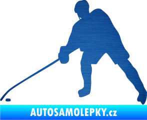 Samolepka Hokejista 002 levá škrábaný kov modrý
