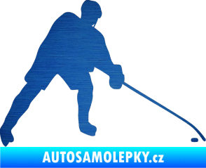 Samolepka Hokejista 002 pravá škrábaný kov modrý
