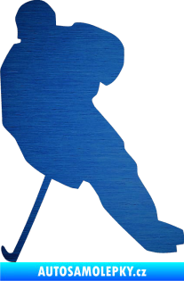 Samolepka Hokejista 003 levá škrábaný kov modrý