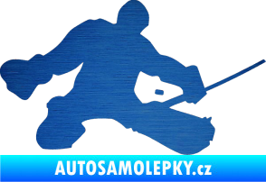 Samolepka Hokejista 015 pravá brankář škrábaný kov modrý
