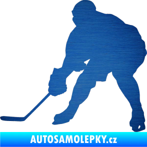 Samolepka Hokejista 016 levá škrábaný kov modrý