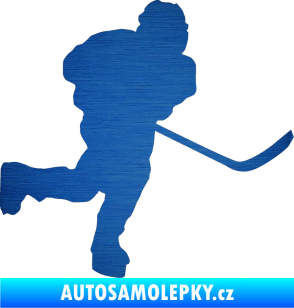 Samolepka Hokejista 017 pravá škrábaný kov modrý