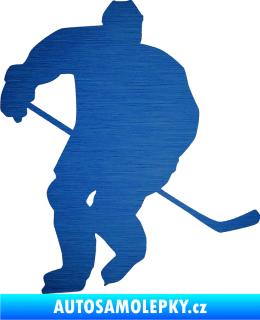 Samolepka Hokejista 020 levá škrábaný kov modrý