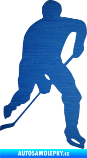 Samolepka Hokejista 022 pravá škrábaný kov modrý