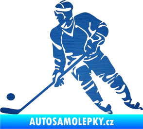 Samolepka Hokejista 027 levá škrábaný kov modrý