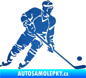 Samolepka Hokejista 027 pravá škrábaný kov modrý