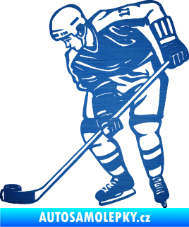 Samolepka Hokejista 029 levá škrábaný kov modrý