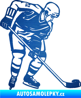 Samolepka Hokejista 029 pravá škrábaný kov modrý