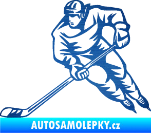 Samolepka Hokejista 030 levá škrábaný kov modrý