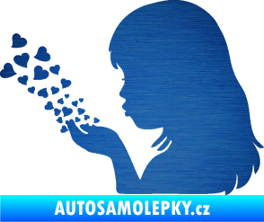 Samolepka Holčička se srdíčky levá škrábaný kov modrý