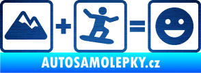 Samolepka Hory + snowboard = veselý smajlík škrábaný kov modrý