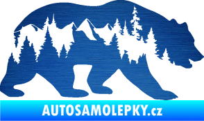 Samolepka Hory s medvědem pravá škrábaný kov modrý