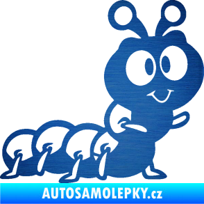 Samolepka Housenka 002 pravá škrábaný kov modrý