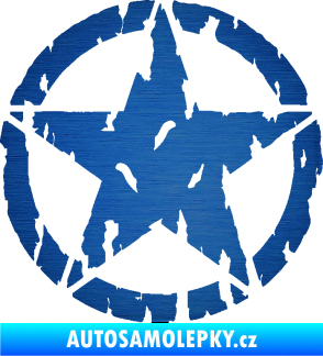 Samolepka Hvězda Army 010 potrhaná škrábaný kov modrý