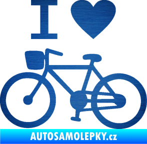 Samolepka I love cycling levá škrábaný kov modrý