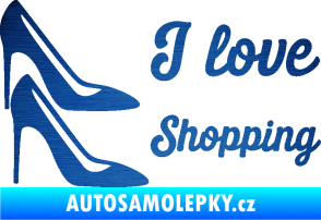 Samolepka I love shopping nápis  škrábaný kov modrý