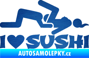 Samolepka I love sushi škrábaný kov modrý