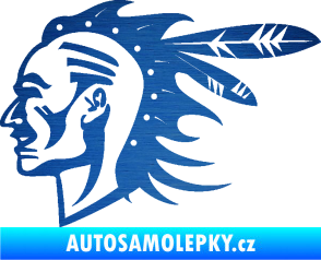 Samolepka Indián 003 levá škrábaný kov modrý