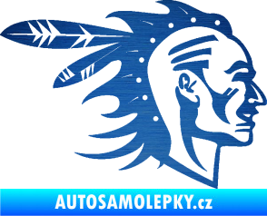 Samolepka Indián 003 pravá škrábaný kov modrý
