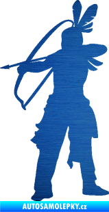 Samolepka Indián 008 levá sioux s lukem škrábaný kov modrý