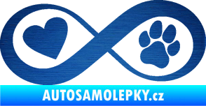 Samolepka Infinity 002 srdce a tlapka levá škrábaný kov modrý