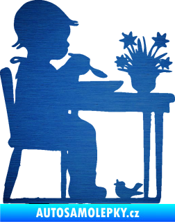 Samolepka Interiér 001 levá dítě u stolečku škrábaný kov modrý