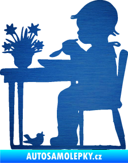 Samolepka Interiér 001 pravá dítě u stolečku škrábaný kov modrý
