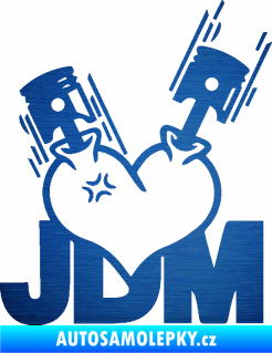 Samolepka JDM heart  škrábaný kov modrý
