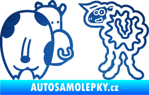Samolepka JDM kravička a ovečka 001 levá škrábaný kov modrý
