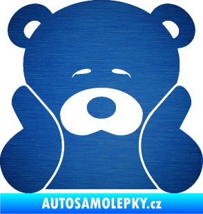 Samolepka JDM medvídek škrábaný kov modrý