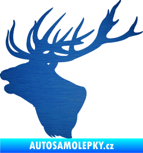 Samolepka Jelen 001 levá silueta hlavy škrábaný kov modrý