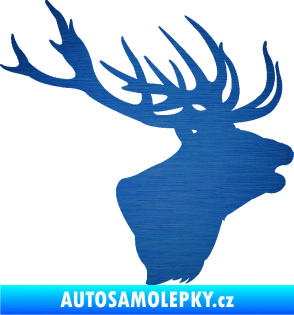 Samolepka Jelen 001 pravá silueta hlavy škrábaný kov modrý