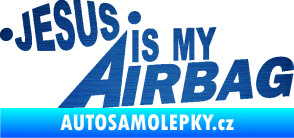 Samolepka Jesus is my airbag nápis škrábaný kov modrý
