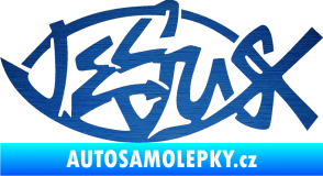 Samolepka Jesus rybička 001 křesťanský symbol škrábaný kov modrý