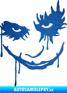 Samolepka Joker 003 levá tvář škrábaný kov modrý