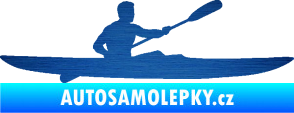 Samolepka Kajakář 003 pravá škrábaný kov modrý