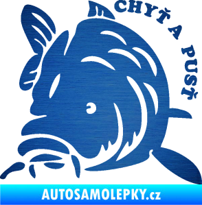 Samolepka Kapr 004 chyť a pusť levá škrábaný kov modrý
