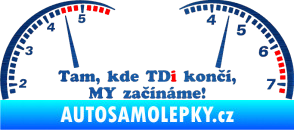 Samolepka Kde TDi končí škrábaný kov modrý