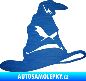 Samolepka Klobouk 001 pravá škrábaný kov modrý