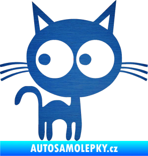 Samolepka Kočička 001 pravá škrábaný kov modrý