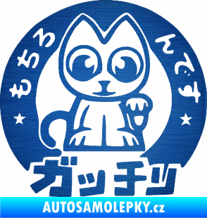 Samolepka Kočička lucky cat JDM 002  škrábaný kov modrý