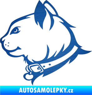Samolepka Kočka 003 levá škrábaný kov modrý