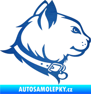 Samolepka Kočka 003 pravá škrábaný kov modrý