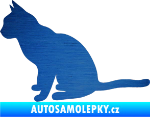Samolepka Kočka 008 levá škrábaný kov modrý