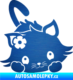 Samolepka Kočka 012 pravá škrábaný kov modrý