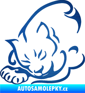 Samolepka Kočka 030 levá škrábaný kov modrý