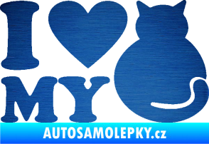 Samolepka Kočka 033 I love my cat škrábaný kov modrý