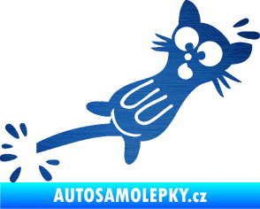 Samolepka Kočka přivřená do dveří pravá škrábaný kov modrý
