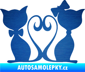 Samolepka Kočky love 002 levá spletené ocásky škrábaný kov modrý