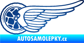 Samolepka Kolo s křídlem levá škrábaný kov modrý